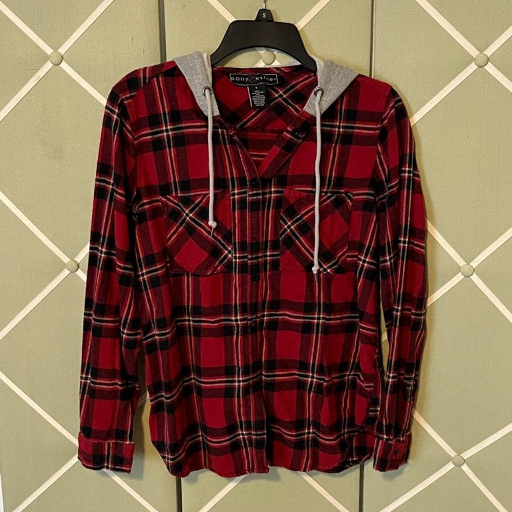 Red Flannel Button-up w/ Gray Hood